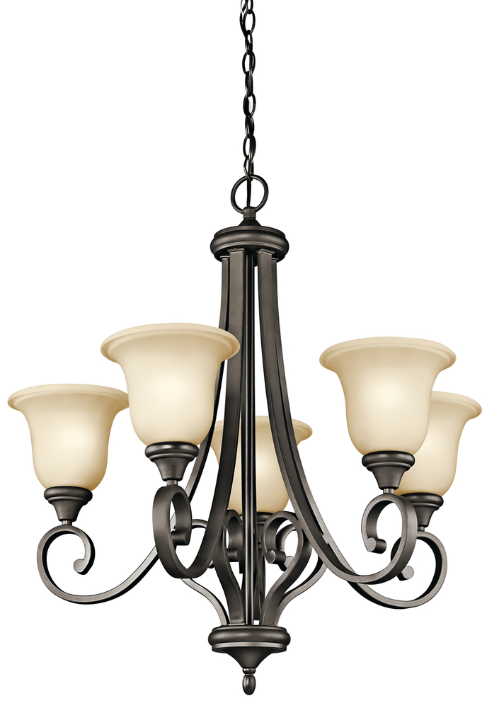 Monroe 29.5" 5 Light Chandelier with Light Umber Etched Glass in Olde Bronze®