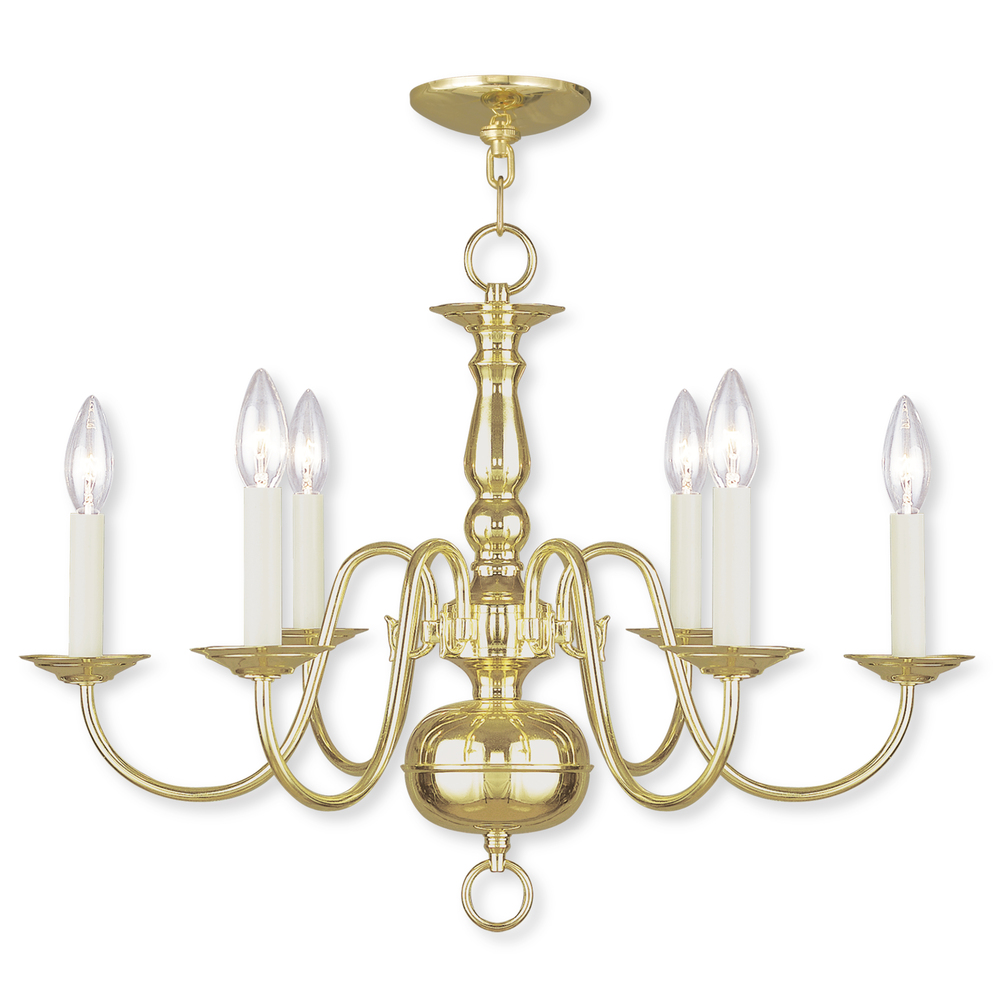 6 Light Polished Brass Chandelier