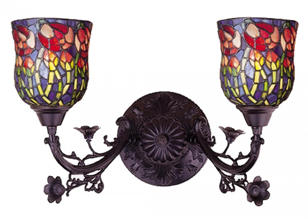 19"W Red Rosebud 2 LT Wall Sconce