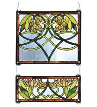 Meyda Green 27233 - 21"W X 26"H Waterlily 2 -Piece Stained Glass Window