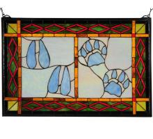 Meyda Green 74144 - 26.5"W X 17.5"H Deer & Cougar Tracks Stained Glass Window