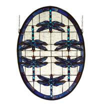 Meyda Green 78087 - 22"W X 30"H Dragonflies Oval Stained Glass Window