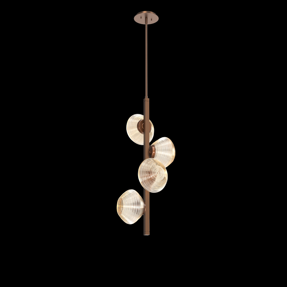 Mesa 4pc Twisted Vine-Burnished Bronze-Amber Blown Glass-Threaded Rod Suspension-LED 3000K