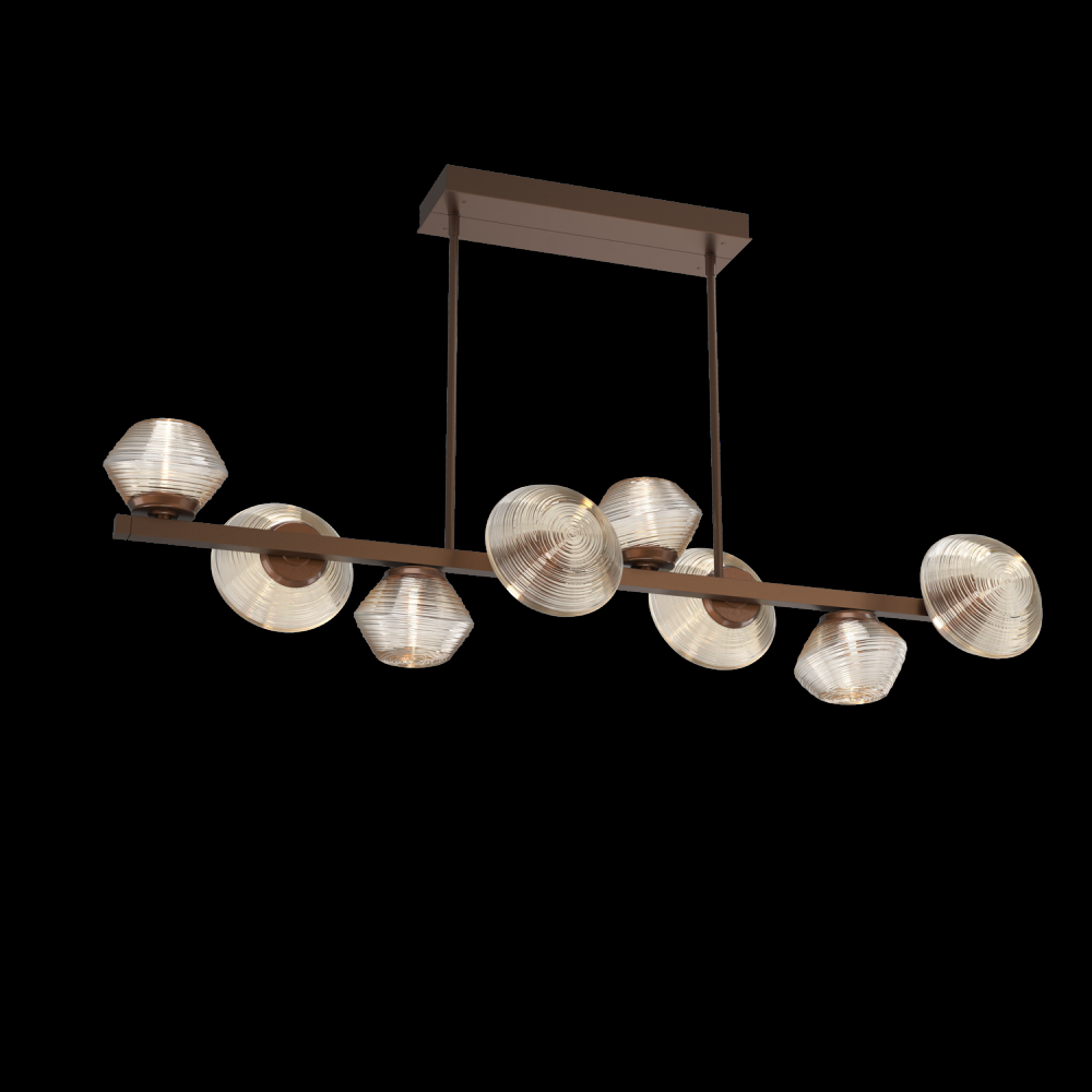 Mesa 8pc Twisted Branch-Burnished Bronze-Amber Blown Glass-Threaded Rod Suspension-LED 3000K