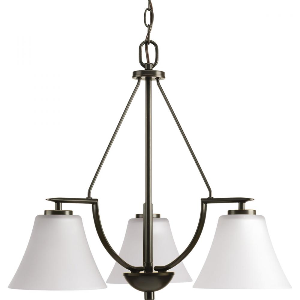 Bravo Collection Three-Light Antique Bronze Etched Glass Modern Chandelier Light