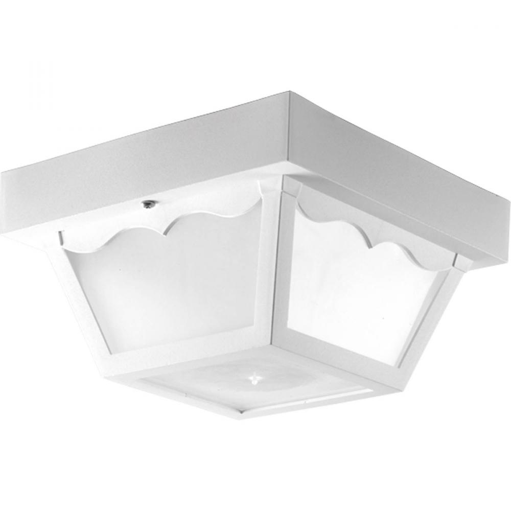 One Light White Textured Glass Outdoor Flush Mount