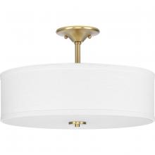 Progress P350167-012 - Inspire Collection 18" Three-Light Transitional Satin Brass Summer Linen Glass Semi-Flush Mount