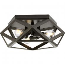 Progress P350244-129 - Saucedo Collection Three-Light Architectural Bronze Modern 14.6" Flush Mount