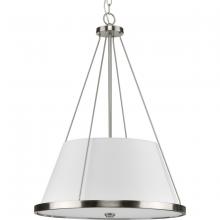 Progress P500357-009 - Saffert Collection Three-Light New Traditional Brushed Nickel White Linen Shade Pendant Light