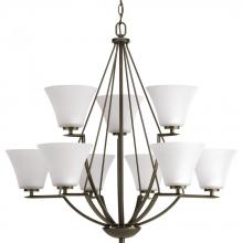  P4625-20W - Bravo Collection Nine-Light Antique Bronze Etched Glass Modern Chandelier Light