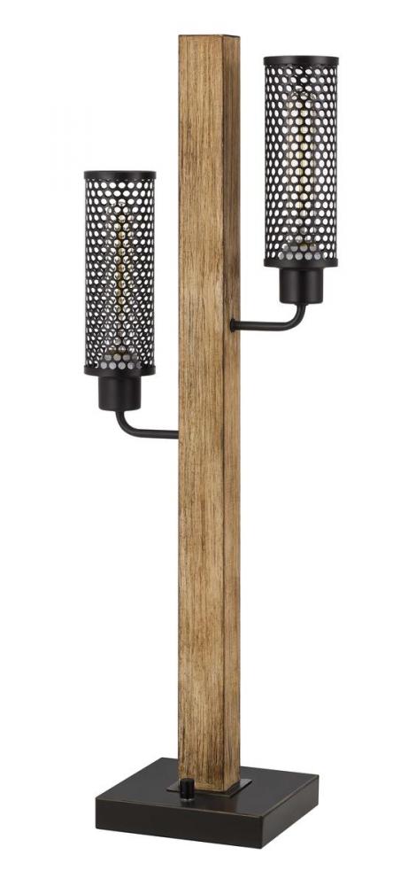 60W X 2 Lenox Lantern Style Rubber Wood/Metal Table Lamp with Mesh Metal Shades