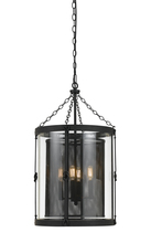 CAL Lighting FX-3617-4 - 28.5" Inch Glass and Steel Chandelier in Black Smith Finish