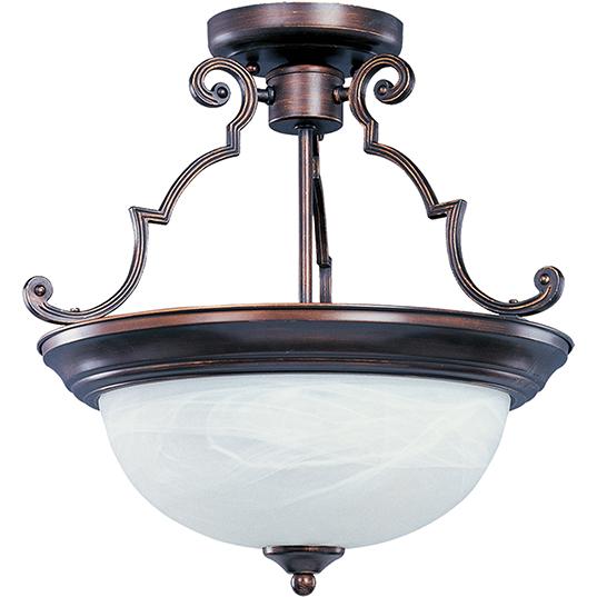 Three Light Country Stone Marble Glass Bowl Semi-Flush Mount