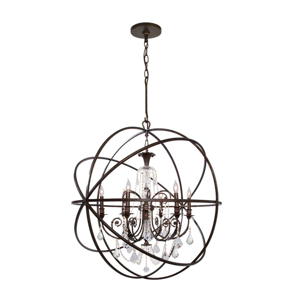 Solaris 6 Light Swarovski Strass Crystal English Bronze Sphere Chandelier