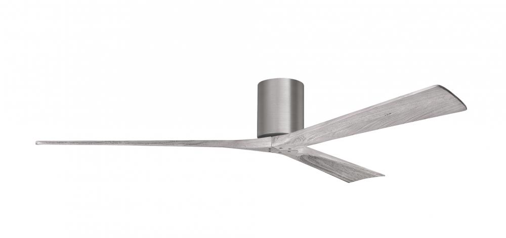 Irene-3H three-blade flush mount paddle fan in Brushed Pewter finish with 72” solid barn wood to