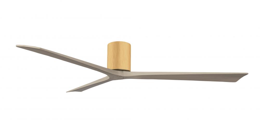 Irene-3H three-blade flush mount paddle fan in Light Maple finish with 72” Gray Ash tone blades.