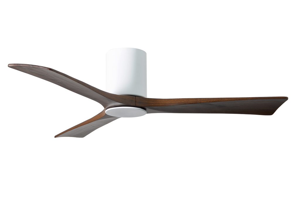 Irene-3HLK three-blade flush mount paddle fan in Gloss White finish with 52” solid walnut tone b