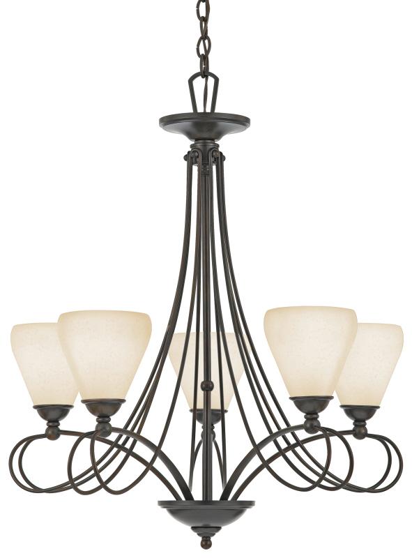 Five Light Teco Marrone Cream Frosted Cirrus Glass Up Chandelier