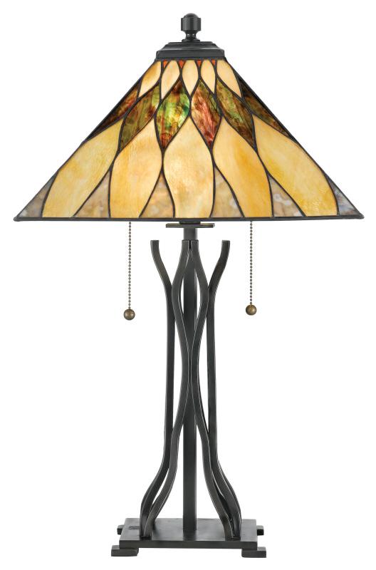 Two Light Tiffany Glass Table Lamp