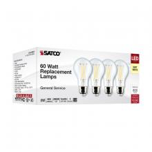 Satco Products Inc. S12463 - 8 Watt A19 LED; Clear; 3000K; Medium Base; 120 Volt; 4-Pack