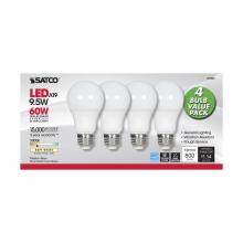Satco Products Inc. S29589 - 9.5 Watt; A19 LED; Frosted; 3000K; Medium base; 220 deg. Beam Angle; 120 Volt; Non-Dimmable; 4-Pack