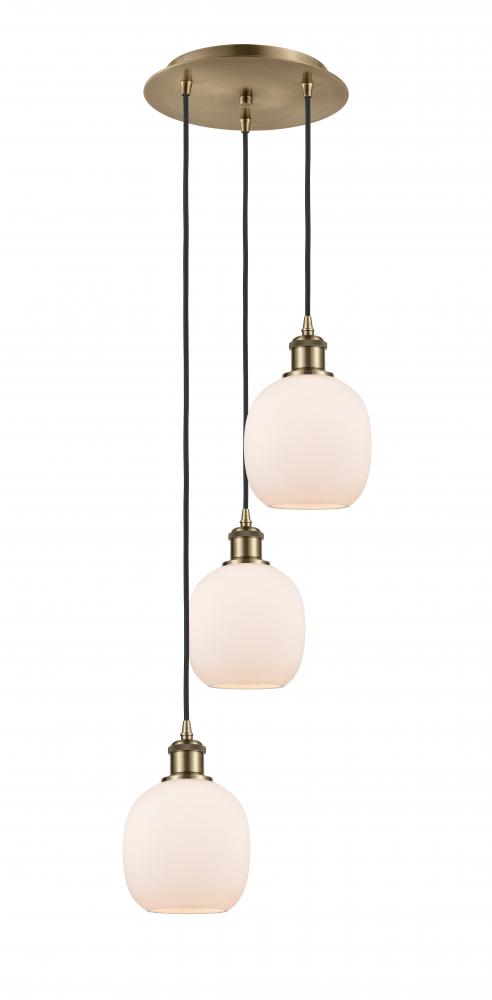 Belfast - 3 Light - 13 inch - Antique Brass - Cord Hung - Multi Pendant