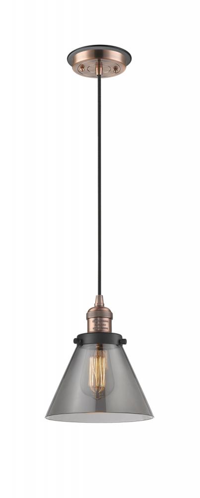 Cone - 1 Light - 8 inch - Antique Copper - Cord hung - Mini Pendant