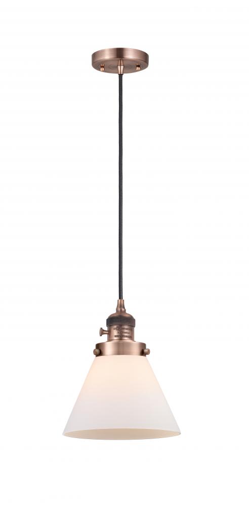 Cone - 1 Light - 8 inch - Antique Copper - Cord hung - Mini Pendant