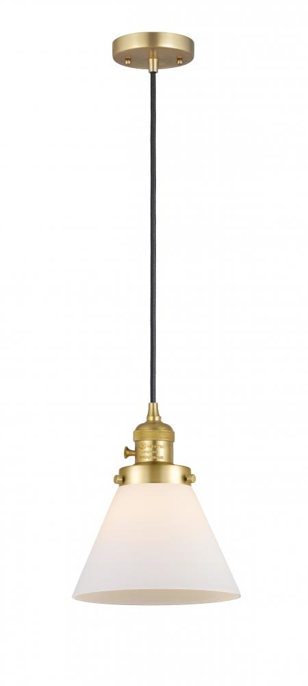 Cone - 1 Light - 8 inch - Satin Gold - Cord hung - Mini Pendant