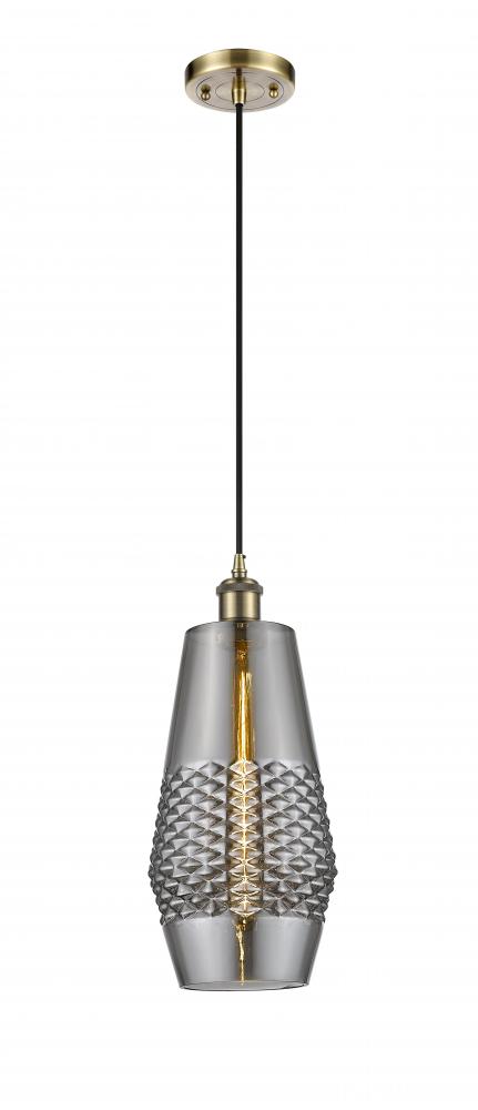 Windham - 1 Light - 7 inch - Antique Brass - Cord hung - Mini Pendant