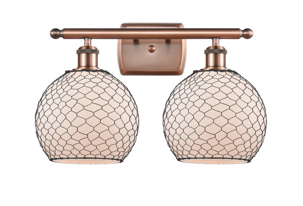 Farmhouse Chicken Wire - 2 Light - 18 inch - Antique Copper - Bath Vanity Light