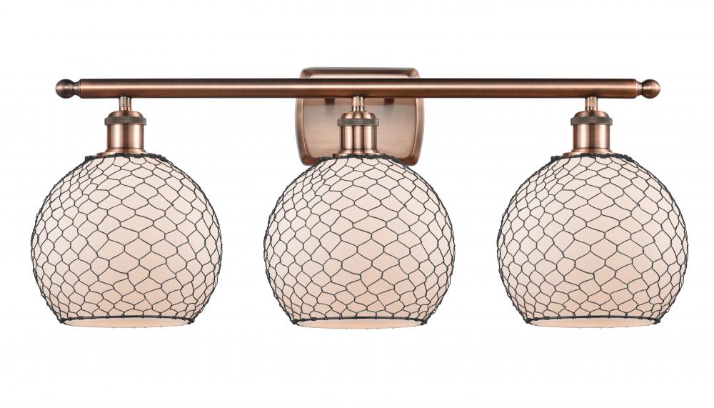 Farmhouse Chicken Wire - 3 Light - 28 inch - Antique Copper - Bath Vanity Light