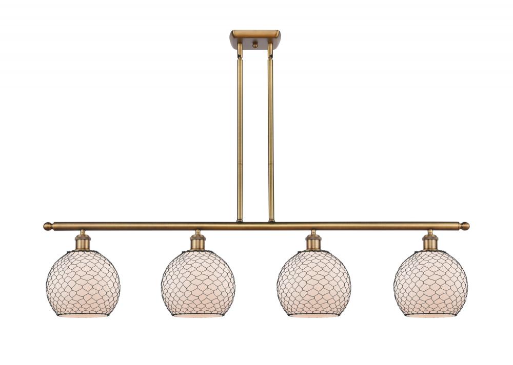 Farmhouse Chicken Wire - 4 Light - 48 inch - Brushed Brass - Cord hung - Island Light