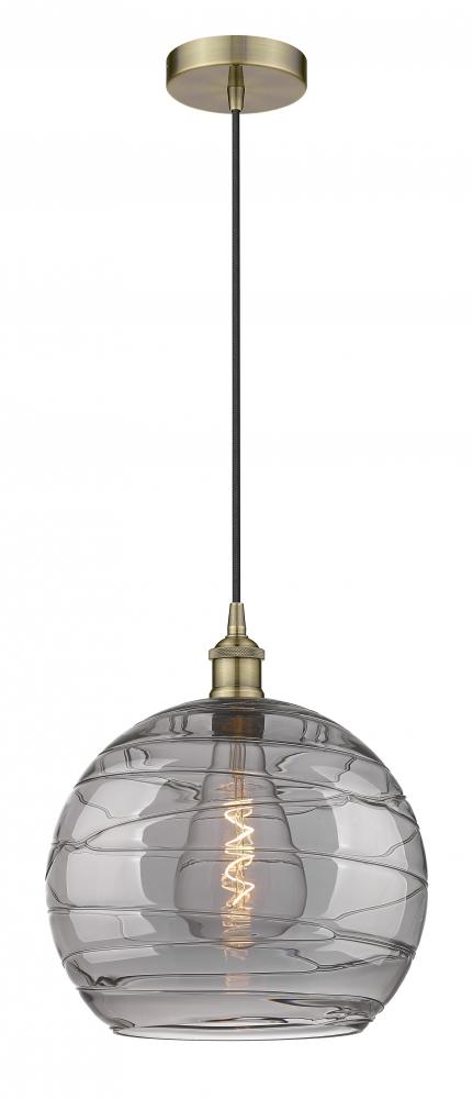 Athens Deco Swirl - 1 Light - 14 inch - Antique Brass - Cord hung - Pendant