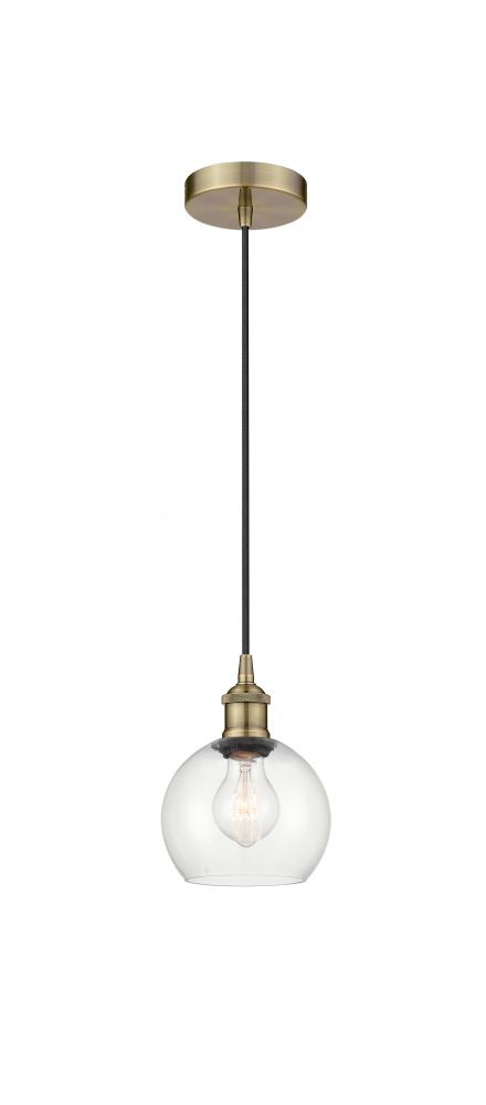 Athens - 1 Light - 6 inch - Antique Brass - Cord hung - Mini Pendant