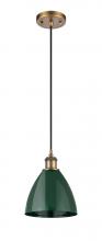 Innovations Lighting 516-1P-BB-MBD-75-GR - Plymouth - 1 Light - 8 inch - Brushed Brass - Cord hung - Mini Pendant