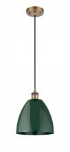 Innovations Lighting 516-1P-BB-MBD-9-GR - Plymouth - 1 Light - 9 inch - Brushed Brass - Cord hung - Mini Pendant