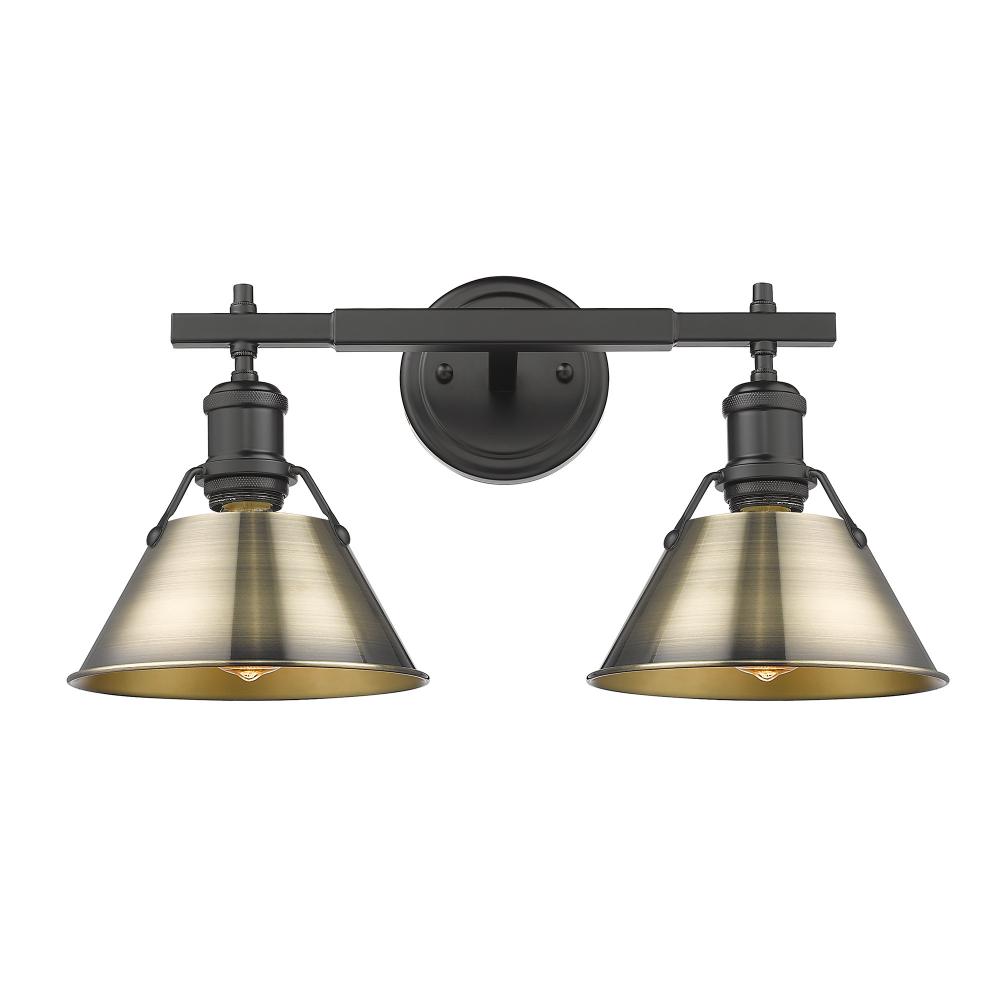 Orwell 2-Light Vanity Light in Matte Black with Aged Brass