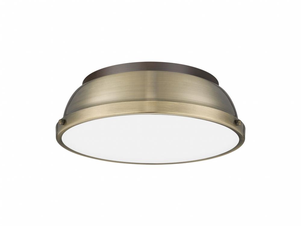 Duncan 14" Flush Mount in Rubbed Bronze with Aged Brass