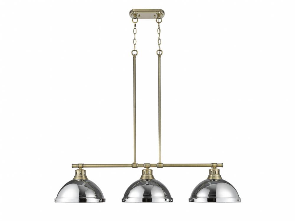 Duncan 3-Light Linear Pendant in Aged Brass with Chrome