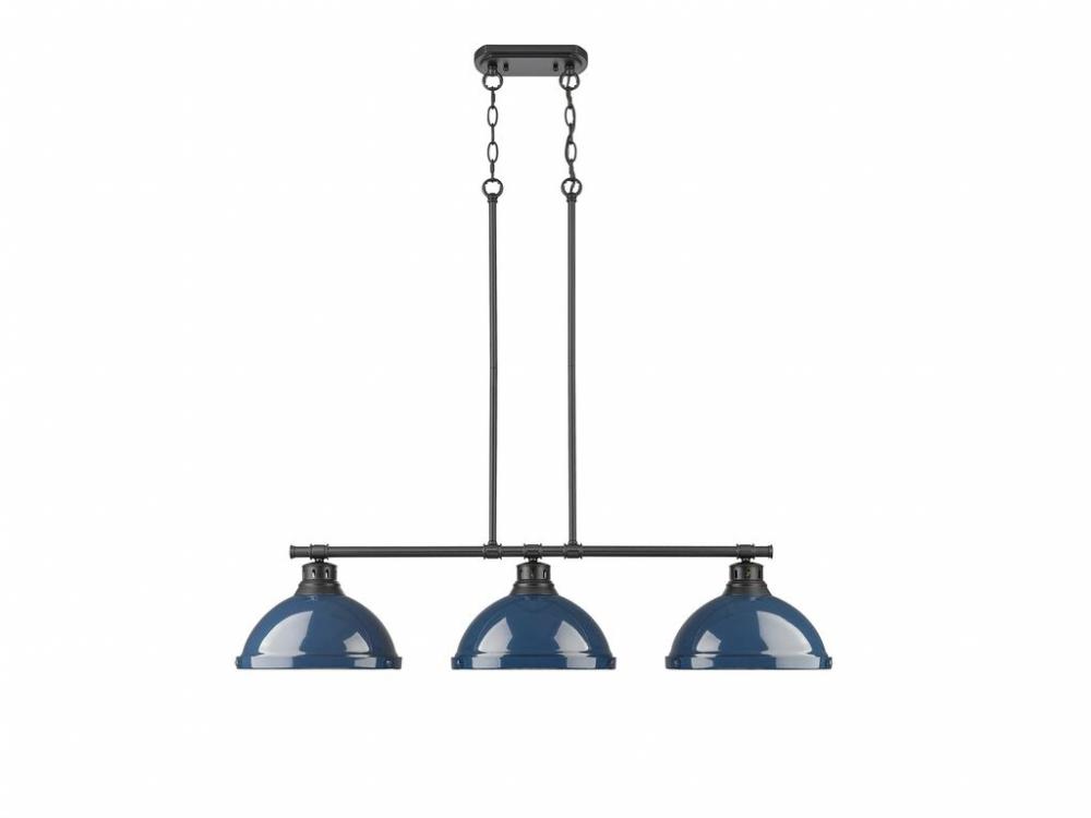 Duncan 3-Light Linear Pendant in Matte Black with Matte Navy