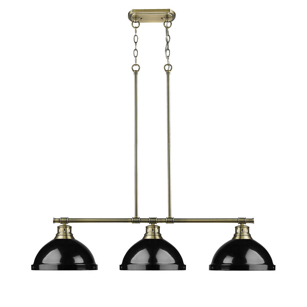 Duncan 3-Light Linear Pendant in Aged Brass with Black