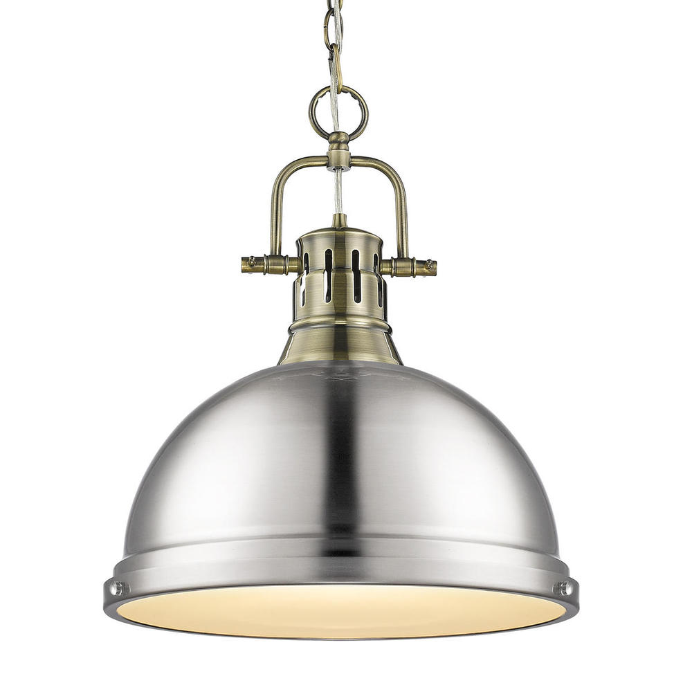 Duncan 1-Light Pendant with Chain in Aged Brass with Pewter