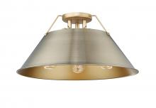 Golden 3306-3FM BCB-AB - Orwell BCB 3 Light Flush Mount in Brushed Champagne Bronze with Aged Brass shade