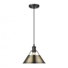 Golden 3306-M BLK-AB - Orwell 10" Wide Medium Pendant in Matte Black with Aged Brass