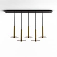 Koncept Inc CMP-L5-S-12-BRS+GTEA9 - Combi Pendant 12" Linear 5 Combo Brass with Matte Black Canopy, 9" glass plate (Tea Brown) a