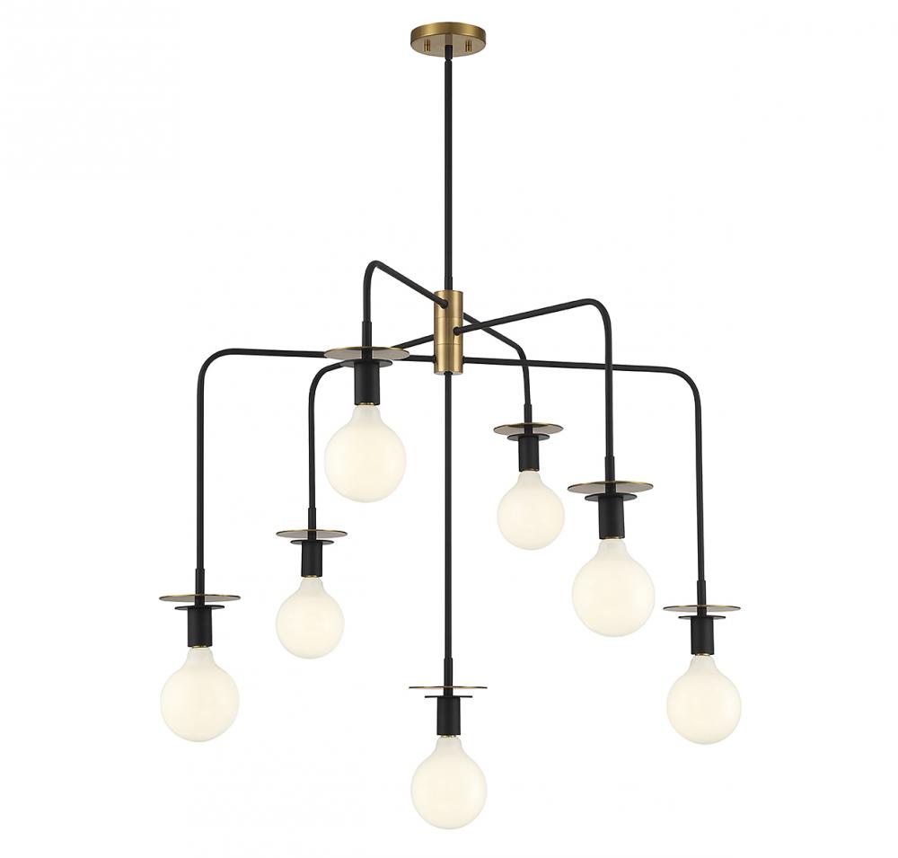 Godfrey 7-Light Chandelier in Matte Black with Warm Brass Accents