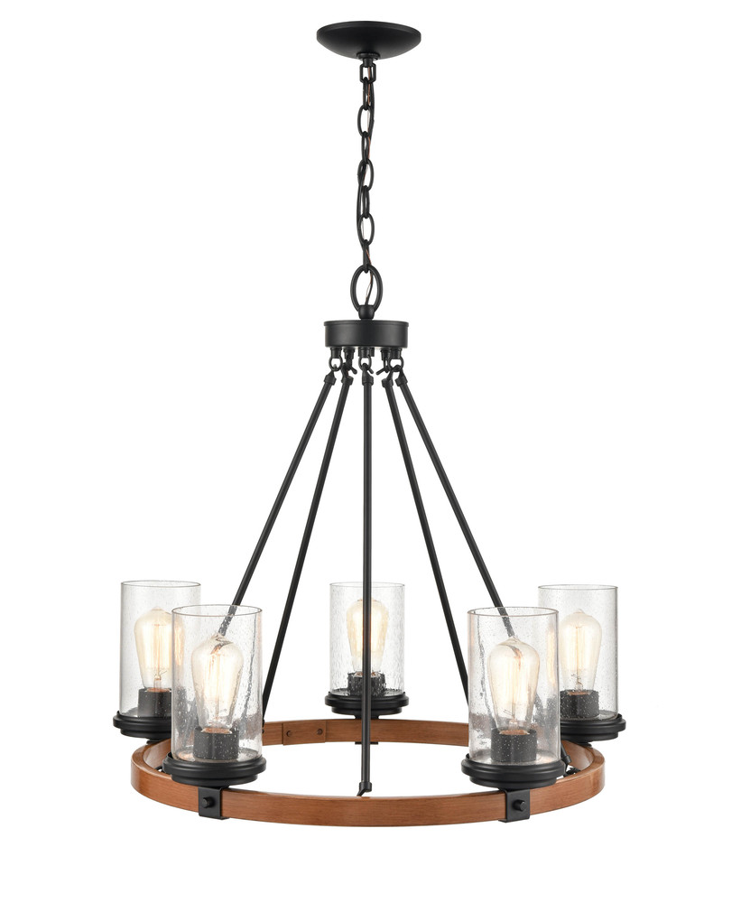 Taos 5-Light Chandelier Ceiling Light Matte Black/Wood Grain