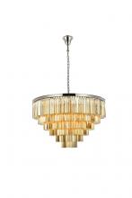 Elegant 1201D44PN-GT/RC - Sydney 33 light polished nickel Chandelier Golden Teak (Smoky) Royal Cut Crystal