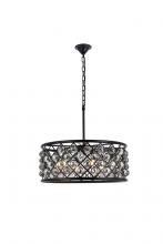 Elegant 1214D25MB-SS/RC - Madison 6 light Matte Black Chandelier Silver Shade (Grey) Royal Cut Crystal